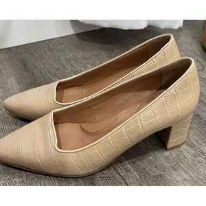 Aquatalia Women's Kiaraa Croc Embossed Pump‎ Size 6  Block Heels Nude